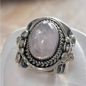 Sterling silver/925 pink quartz cabochon wide band ring SZ 7 3/4 but fits small